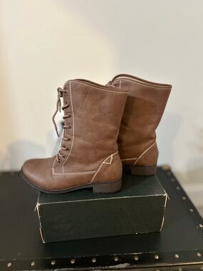 Women's Brown Lace-Up Mid-Calf Boots